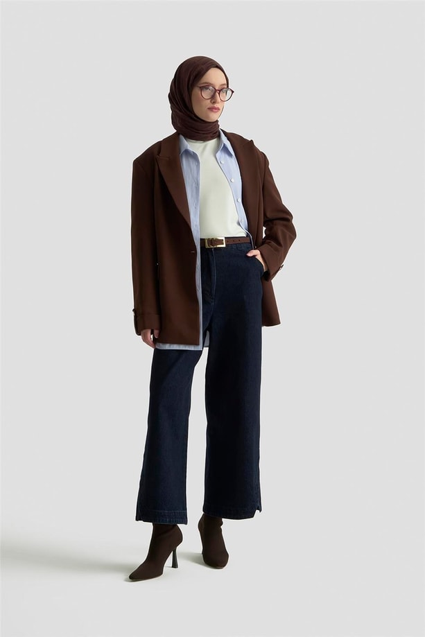 Armine Paça Detaylı Denim Pantolon 25KD1011 Lacivert