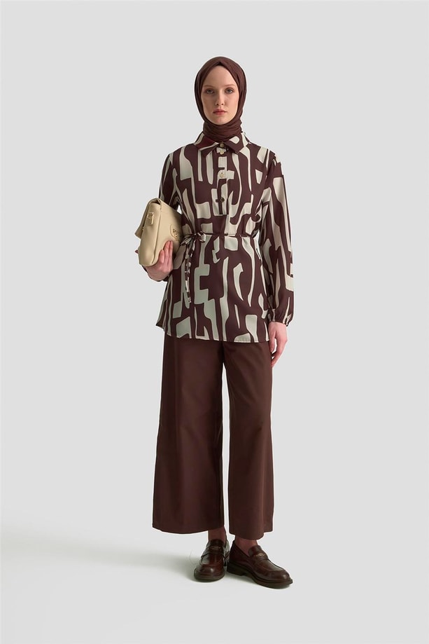 Armine Soyut Desenli Tunik 25KD1014 Vizon
