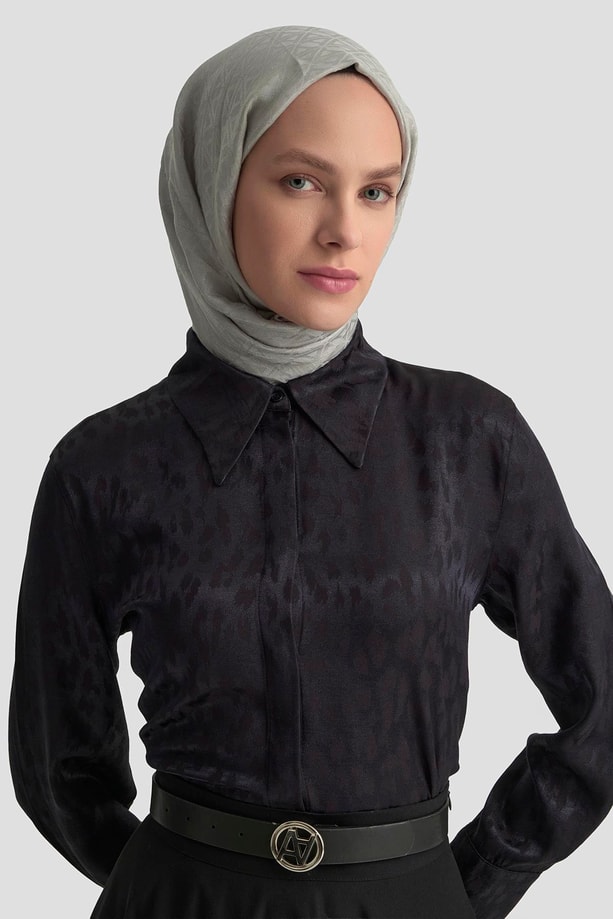 Armine Leopar Desenli Gömlek 25KM1021 Siyah