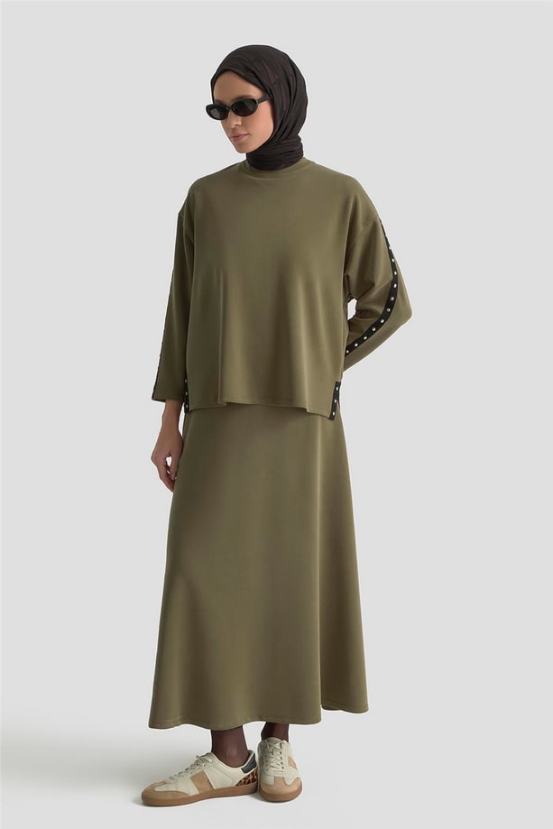 Armine Şeritli Örme Takım 25KD1163 Haki