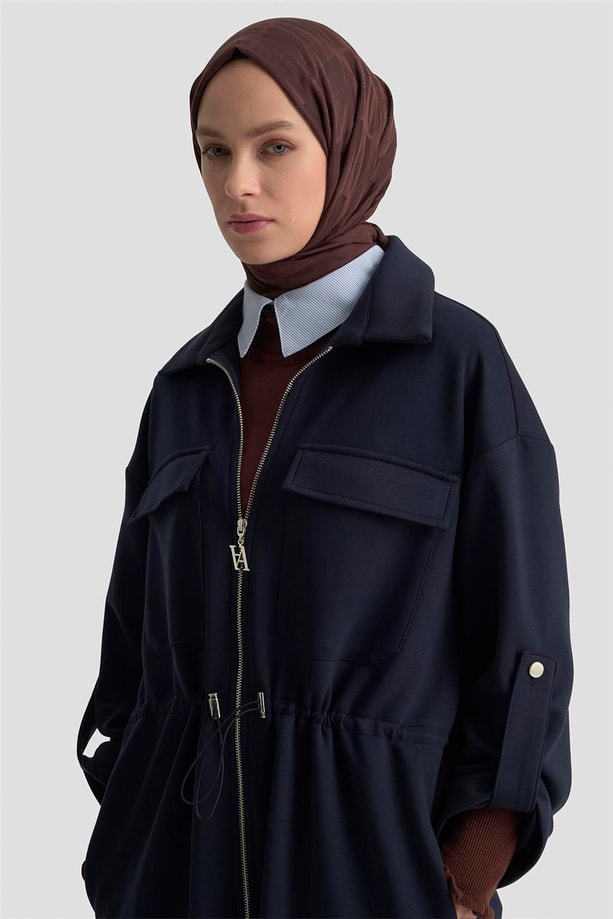 Armine Beli Büzgülü Örme Giyçık 25KD1504 Lacivert