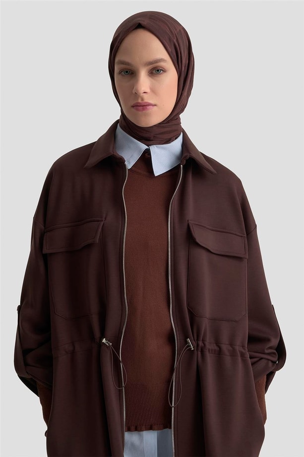 Armine Beli Büzgülü Örme Giyçık 25KD1504 Kahverengi