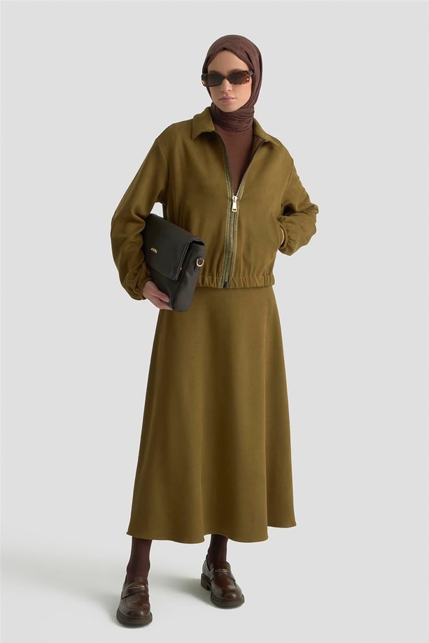 Armine Bomber Ceketli Örme Takım 25KT1619 Yağ Yeşili