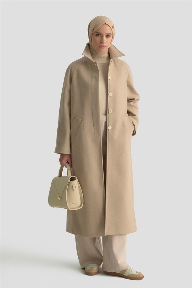 Armine Oversize Kaşe Manto 25KT1708 Bej