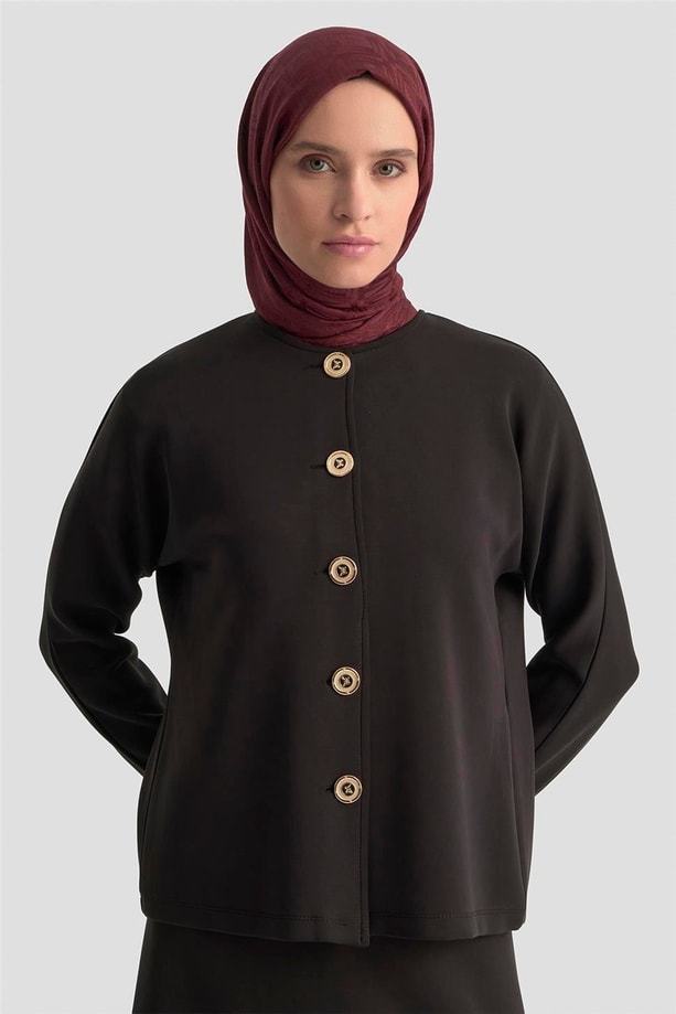 Armine Düğme Detaylı Örme Takım 25KD1805 Siyah