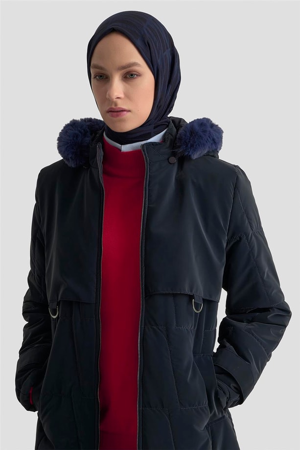 Armine Kapüşonlu Kapitone 25KD2402 Lacivert