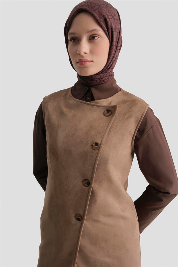 Armine Yelekli Süet Takım 25KD4395 Camel