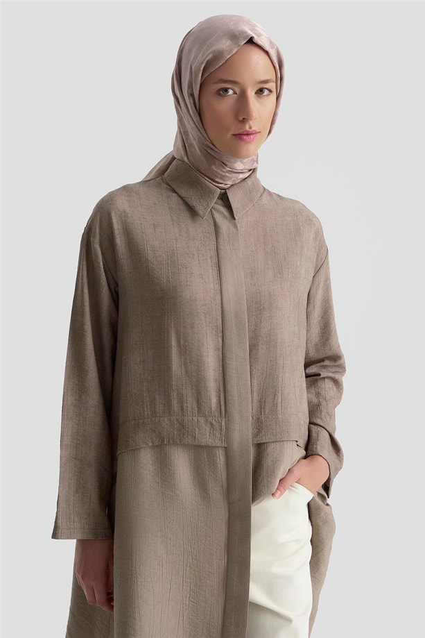 Armine Efektli Kumaş Mixli Tunik 25K4902 Kakao