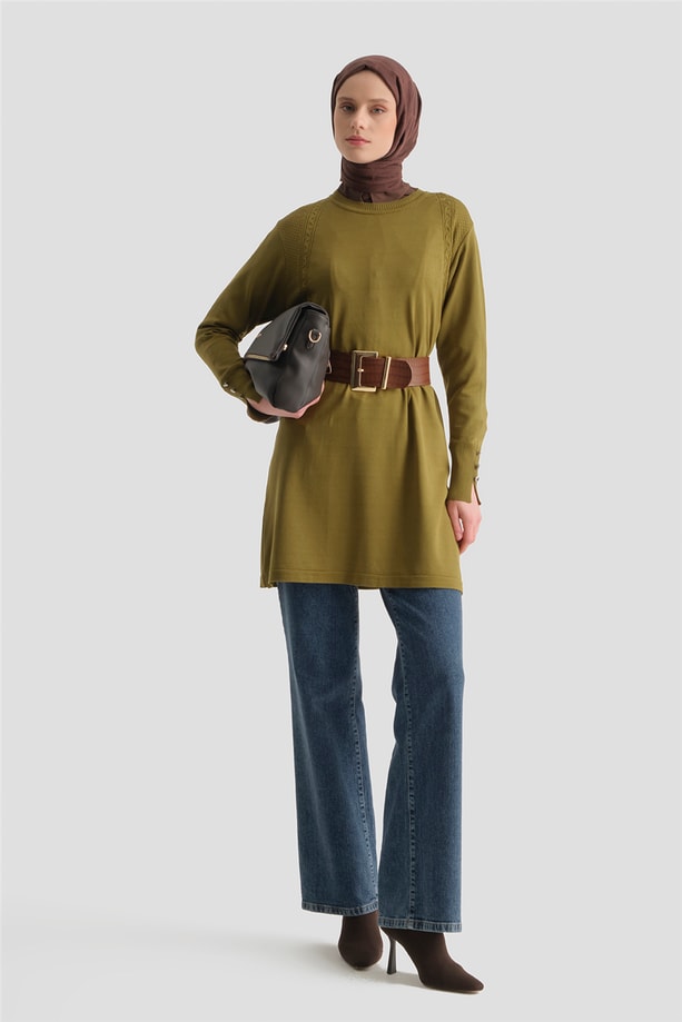 Armine Triko Tunik 25KD5005 Yağ Yeşili