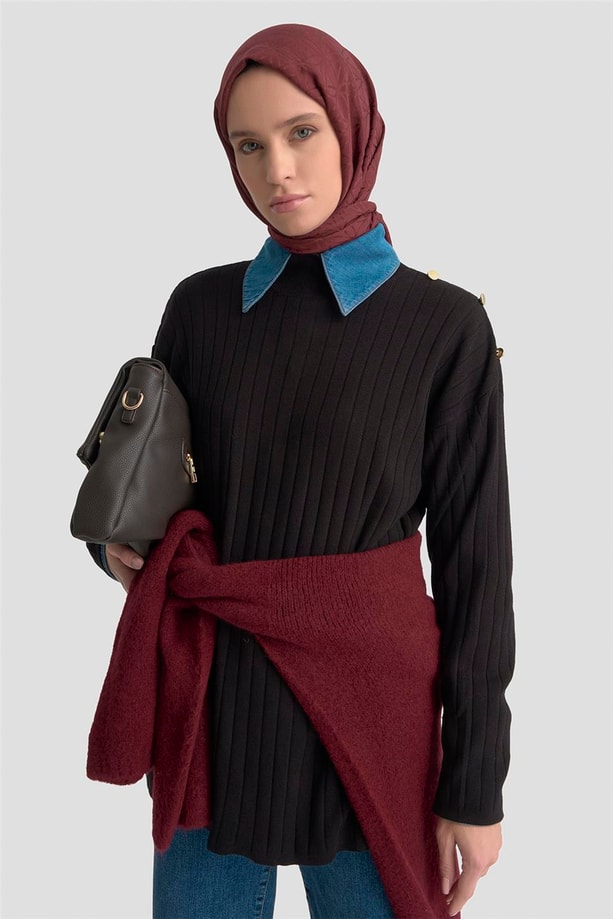 Armine Yüksek Yaka Triko Kazak 25KD6019 Siyah