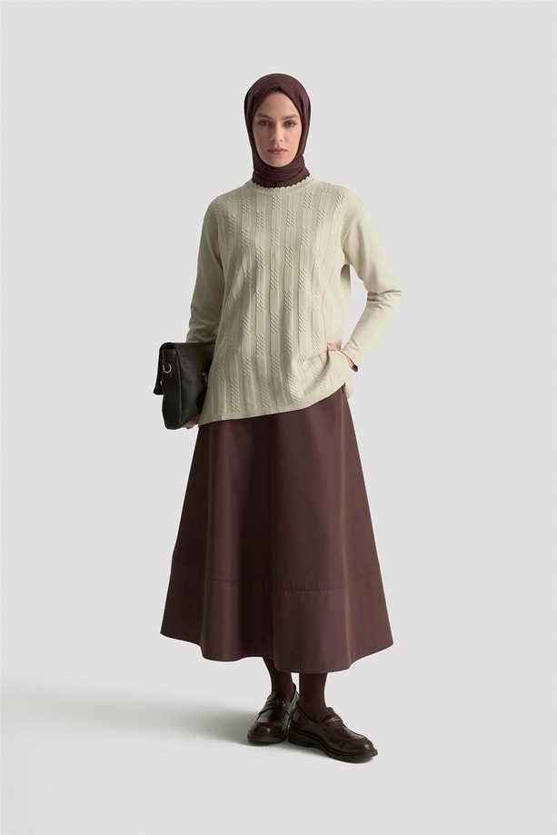 Armine Örgü Desenli Kazak 25KD7004 Bej