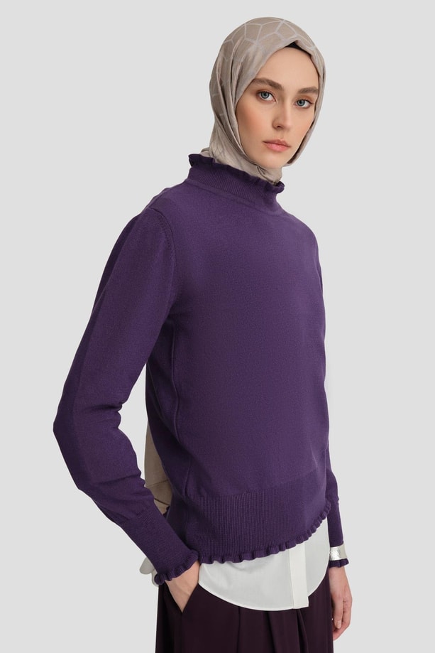 Armine Fırfır Detaylı Kazak 25KD7007 Mor