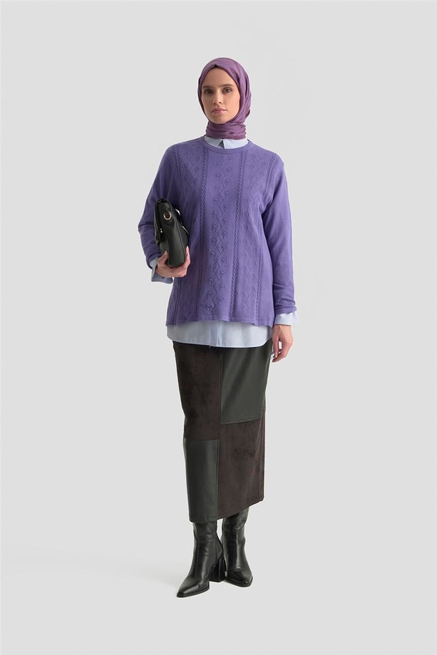 Armine Desenli Kazak 25KD7009 Lila