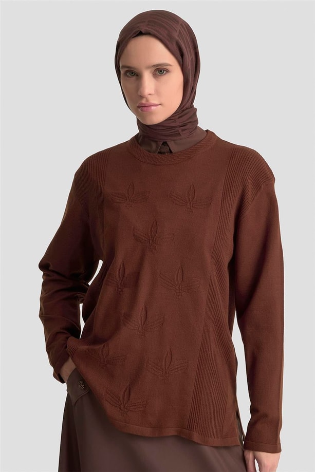 Armine Desenli Kazak 25KD7010 Kahverengi
