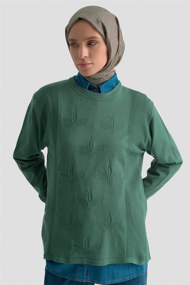 Armine Desenli Kazak 25KD7010 Yeşil