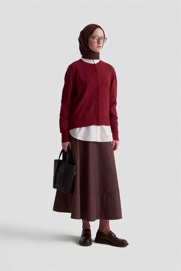 Armine Düğme Detaylı Basic Hırka 25KD7012 Bordo