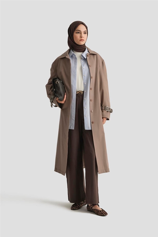 Armine Kemerli Trençkot 25Y7803 Koyu Vizon