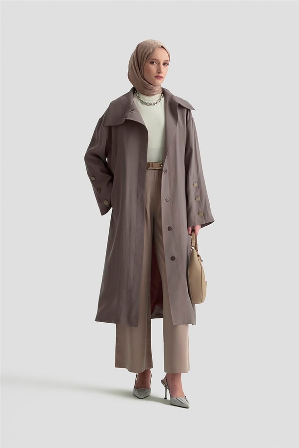 Armine Yakası Dökümlü Kap 25K7914 Kakao