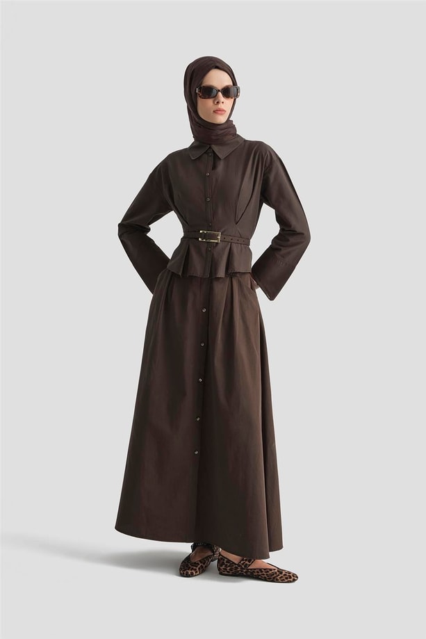 Armine Düğme Detaylı Etek 25KD9003 Kahverengi