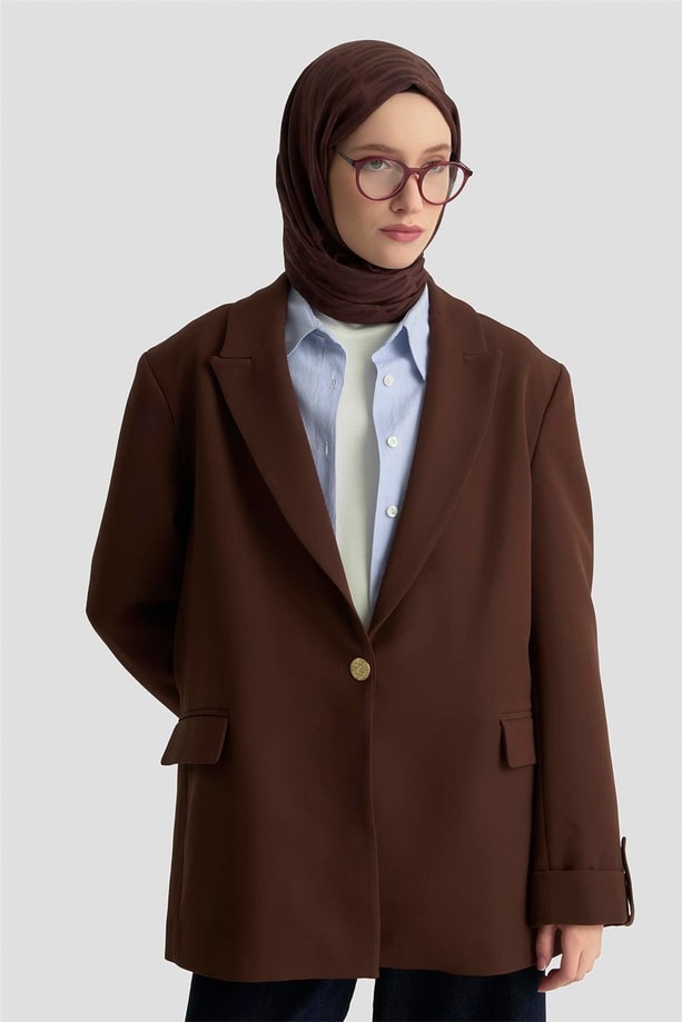 Armine Basic Blazer Ceket 25KD9016 Kahverengi