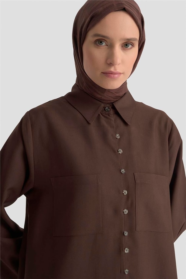 Armine Yırtmaçlı Tunik Elbise KAHVERENGİ