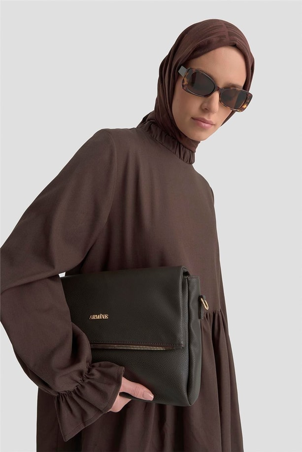 Armine Fırfırlı Balon Kollu Tunik 25KD9018  Acı Kahve