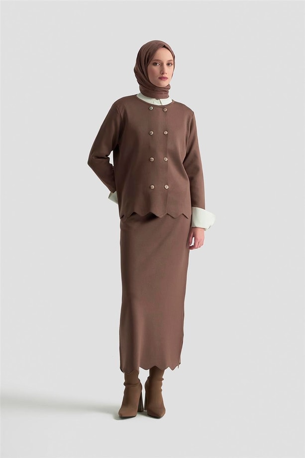 Armine Trend Düğme Detaylı Triko Takım 25KTD6118 Mocha