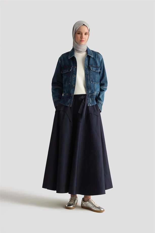 Armine Bağlamalı Kloş Etek 25Y1813 Lacivert