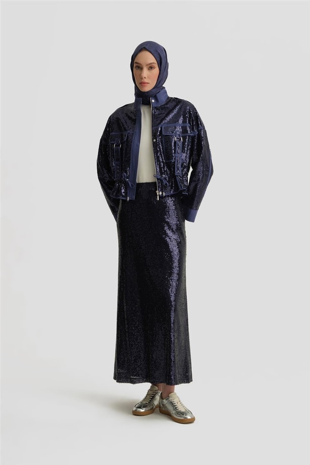 Armine Gizli Cepli Payetli Etek 25Y1832 Morcivert