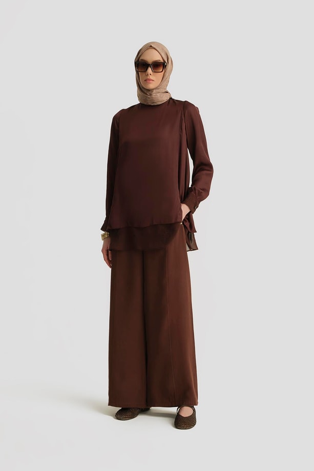Armine Yan Kesiksiz Pantolon 25Y2814 Açık Kahve
