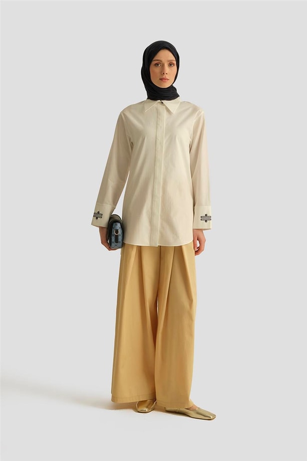 Armine Kontrast Nakışlı Gömlek 25Y3721 Beyaz