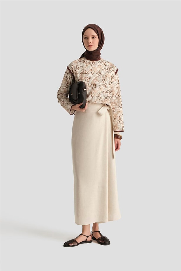 Armine Desenli Bluz 25Y3744 Kahverengi