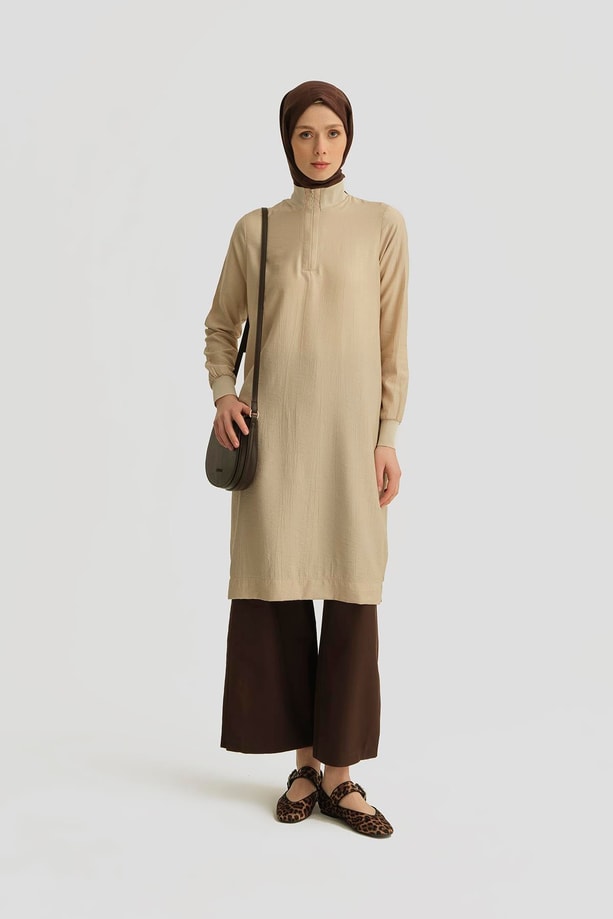 Armine Fermuar Detaylı Tunik 25YT433 Bej
