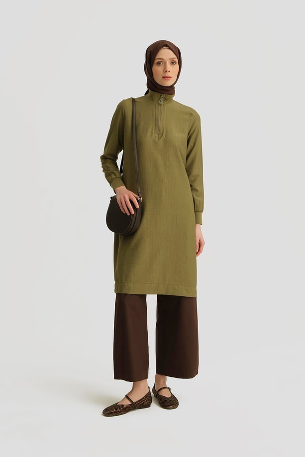 Armine Fermuar Detaylı Tunik 25YT433 Haki