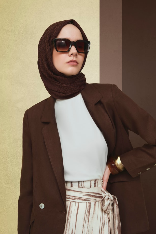 Armine Kruvaze Keten Ceket 25Y5917 Kakao