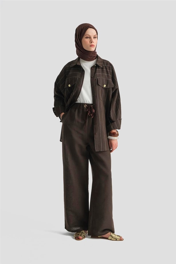 Armine Çizgili Gömlekli Takım 25Y6010 Kakao