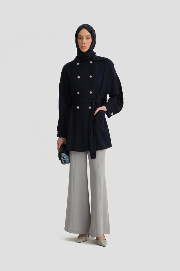 Armine Kol Yırtmaçlı Kruvaze Kap 25Y7800 Lacivert