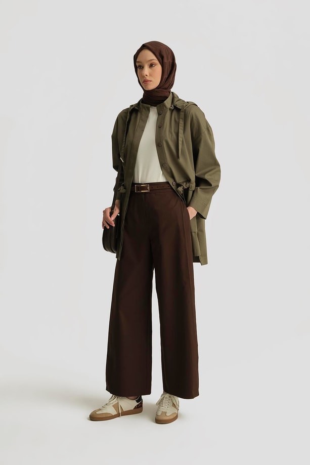 Armine Seyyar Kapüşonlu Pamuk Kap 25Y7802 Haki