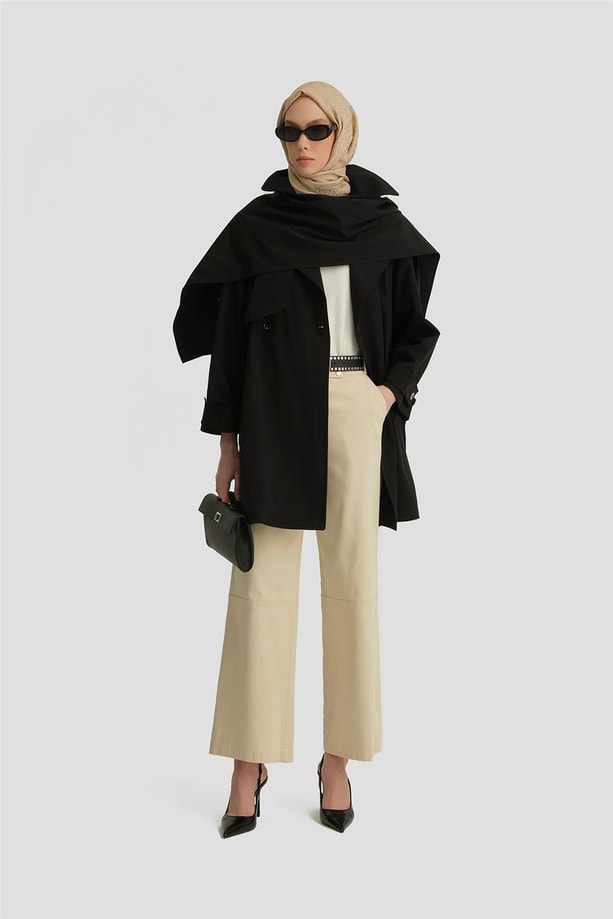 Armine Atkı Detaylı Trençkot 25Y7805 Siyah
