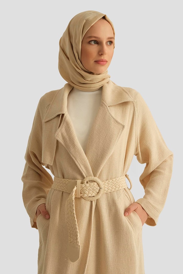 Armine Natural Kumaşlı Trençkot 25Y8203 Ekru