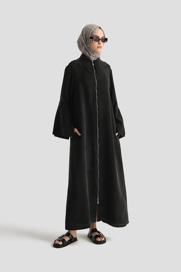 Armine Çift Manşetli Ferace 25Y8306 Siyah