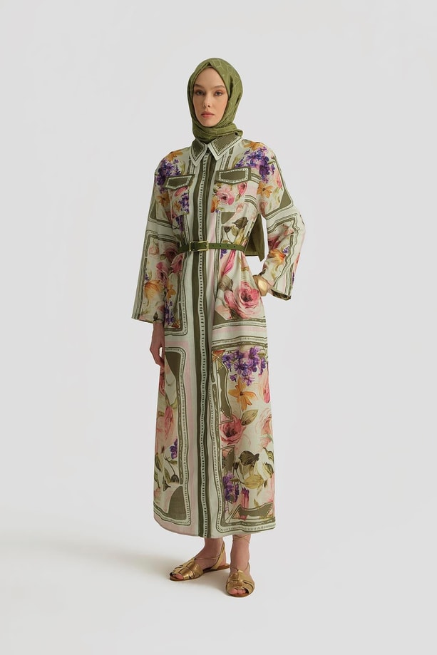 Armine Çiçek Desenli Elbise 25Y9001 Naturel
