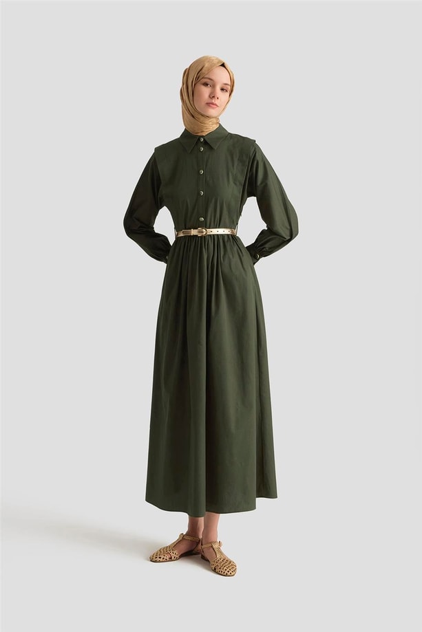 Armine Omuz Allerli Pamuk Elbise 25Y9002 Haki