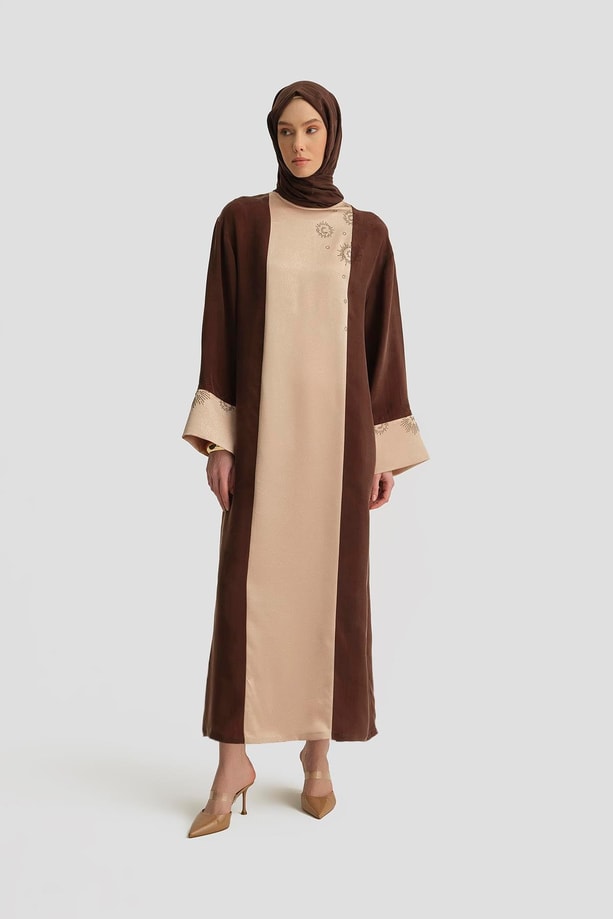 Armine taş Yapıştırma Garnili Elbise 25Y9017 Kahverengi