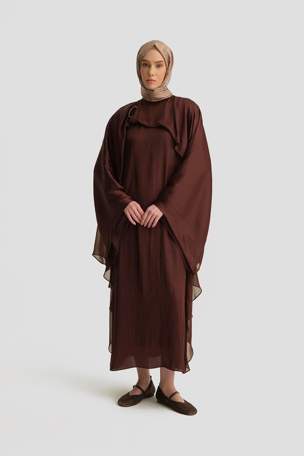 Armine Omuz Tokalı Şık Elbise 25Y9021 Açık Kahve