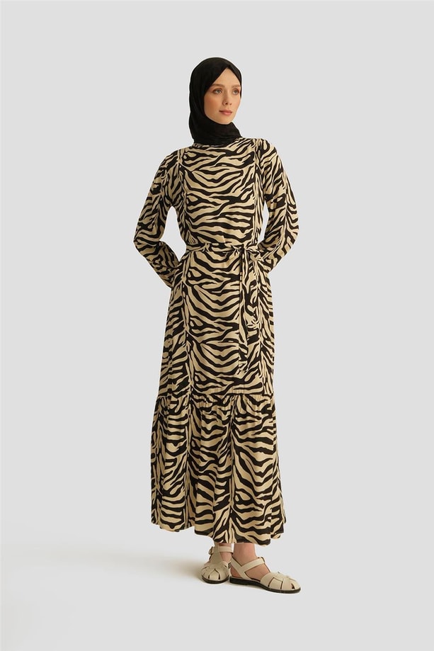 Armine Trend Elbise 25YT928 Siyah - Beyaz