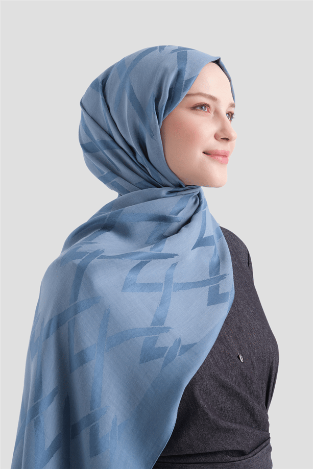 Armine Lyocell Naia Zikzak Desen Şal  1- 26 İndigo