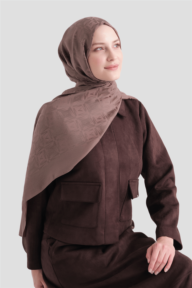 Armine Lyocell Naia Kare Monogram Şal 6 11 Açık Kahve