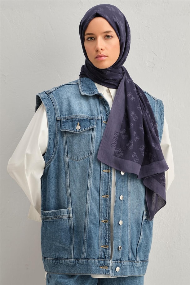 Armine Tensel İpek Minimal Monogram Desen Şal 3293