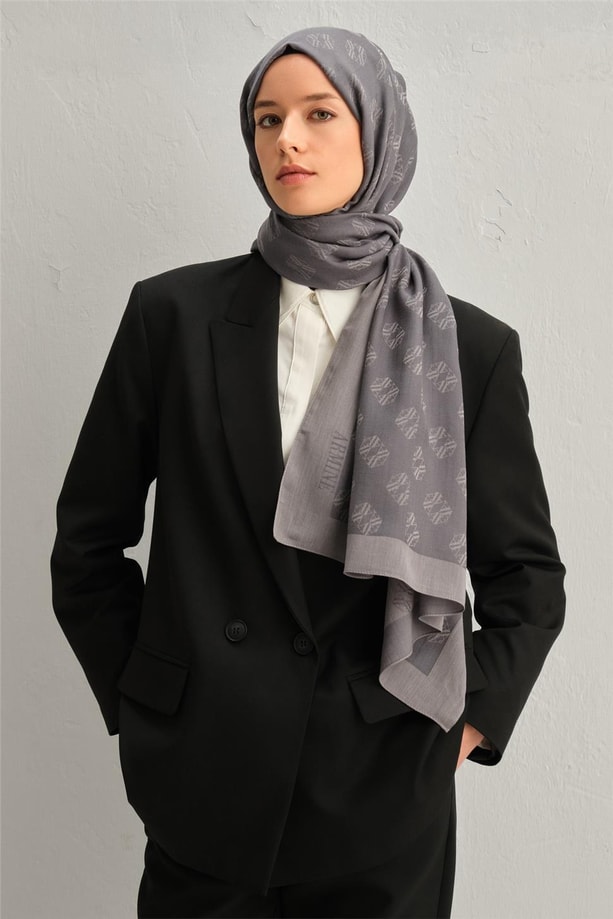 Armine Tensel İpek Minimal Monogram Desen Şal 3296